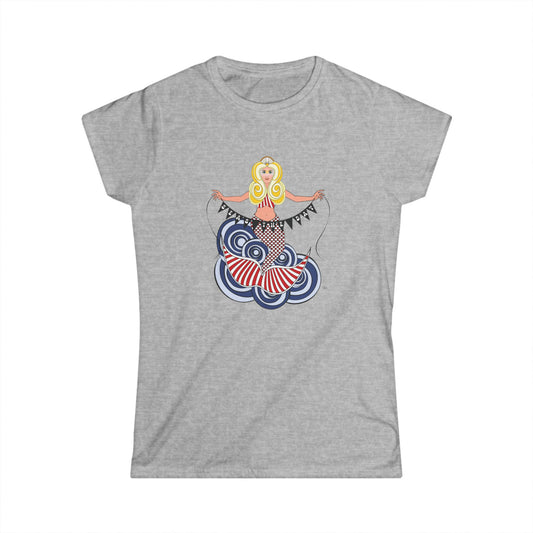 Mermaid Seas The Day in Red - Women's Softstyle Tee