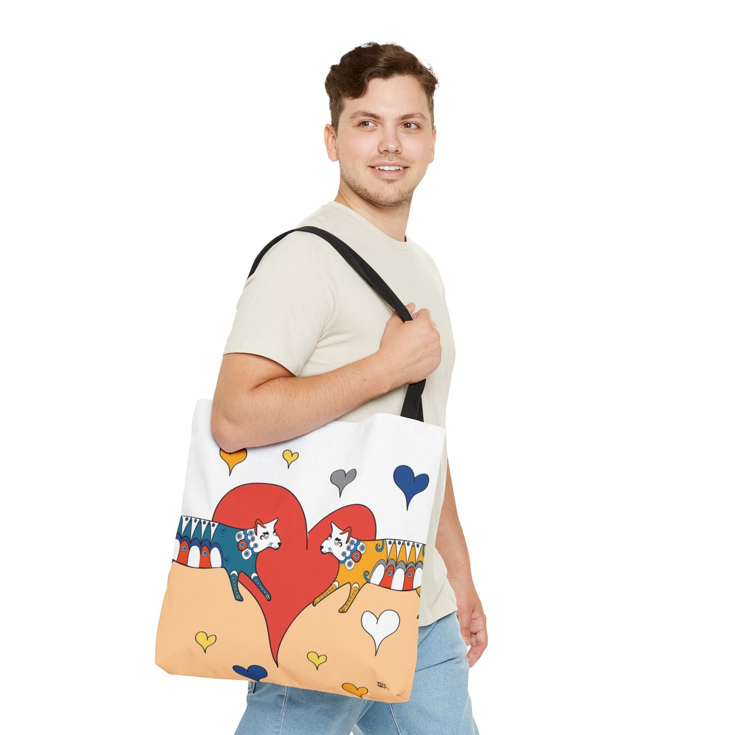 Cat Love in Orange - Fashion Tote & Beach Bag