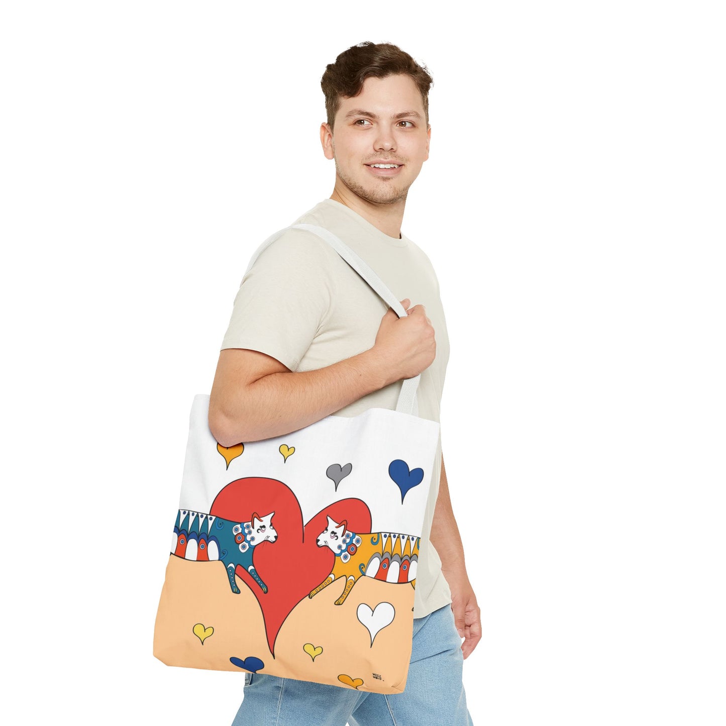 Cat Love in Orange - Fashion Tote & Beach Bag