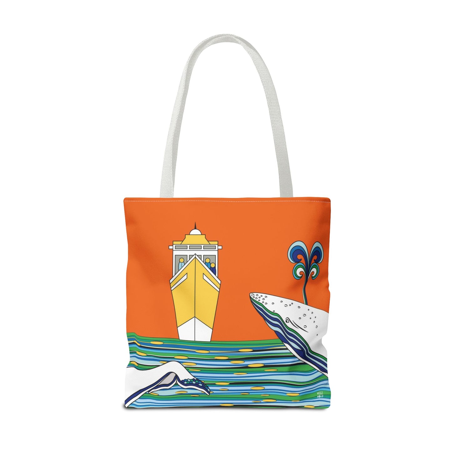 Watching Whales in Orange Fashion Tote - Fashion Tote & Beach Bag