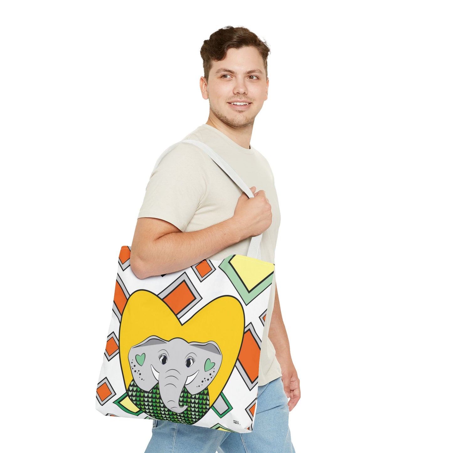 Elephant Love in Green - Fashion Tote & Beach Bag