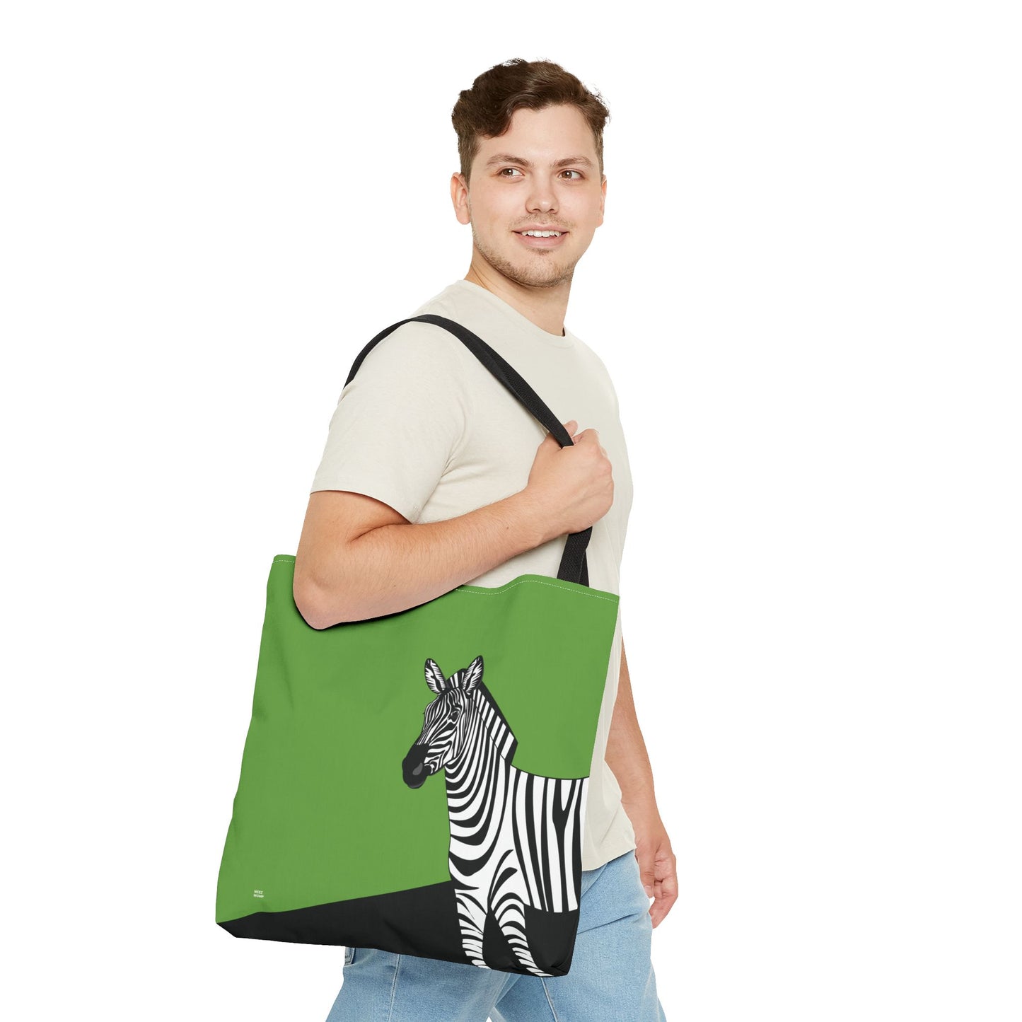 Zebra on Green - Fashion Tote & Beach Bag