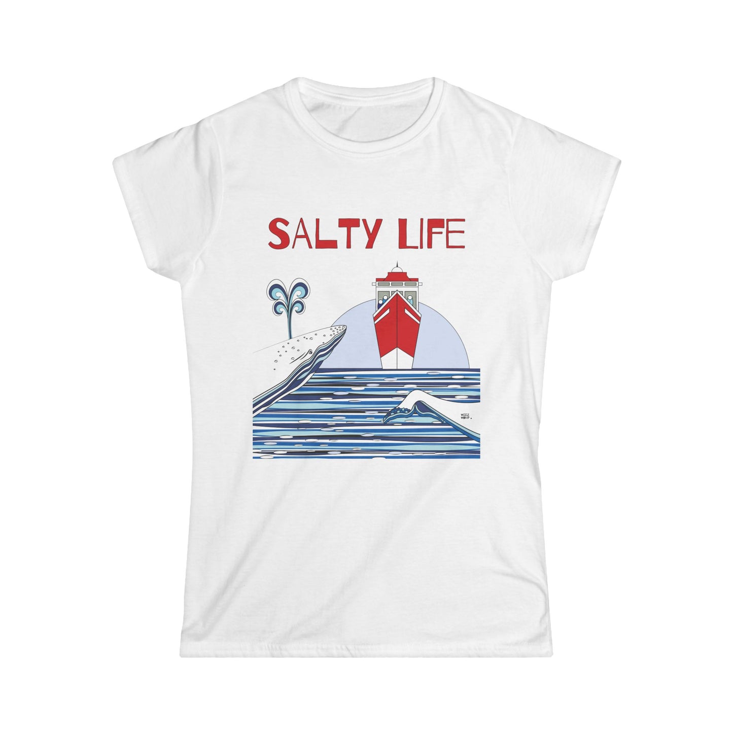 Watching Whales Salty Life in Red - Women's Soft Style Tee