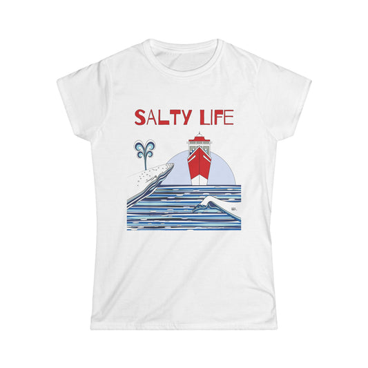Watching Whales Salty Life in Red - Women's Soft Style Tee