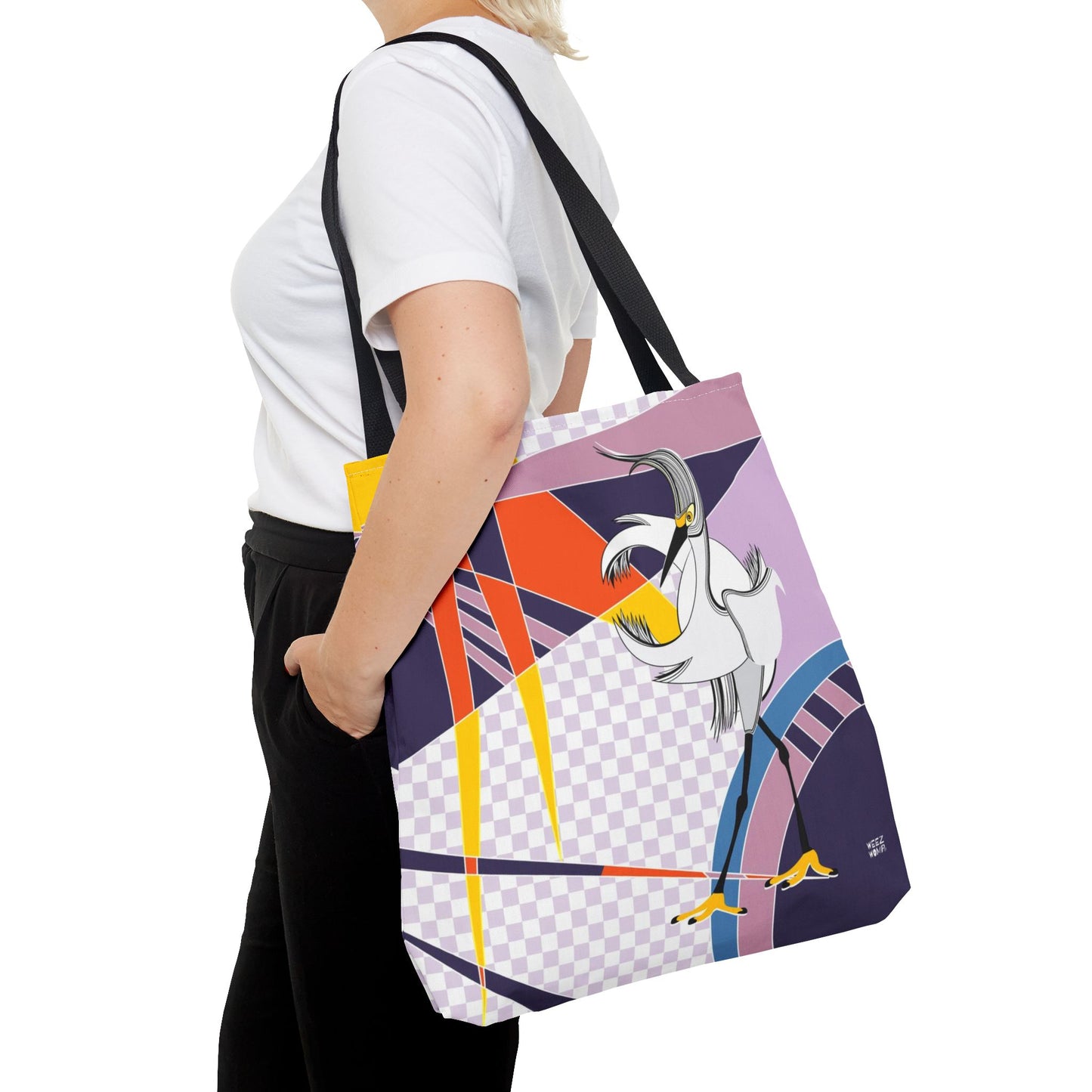 Egret Walks in Purple - Fashion Tote & Beach Bag