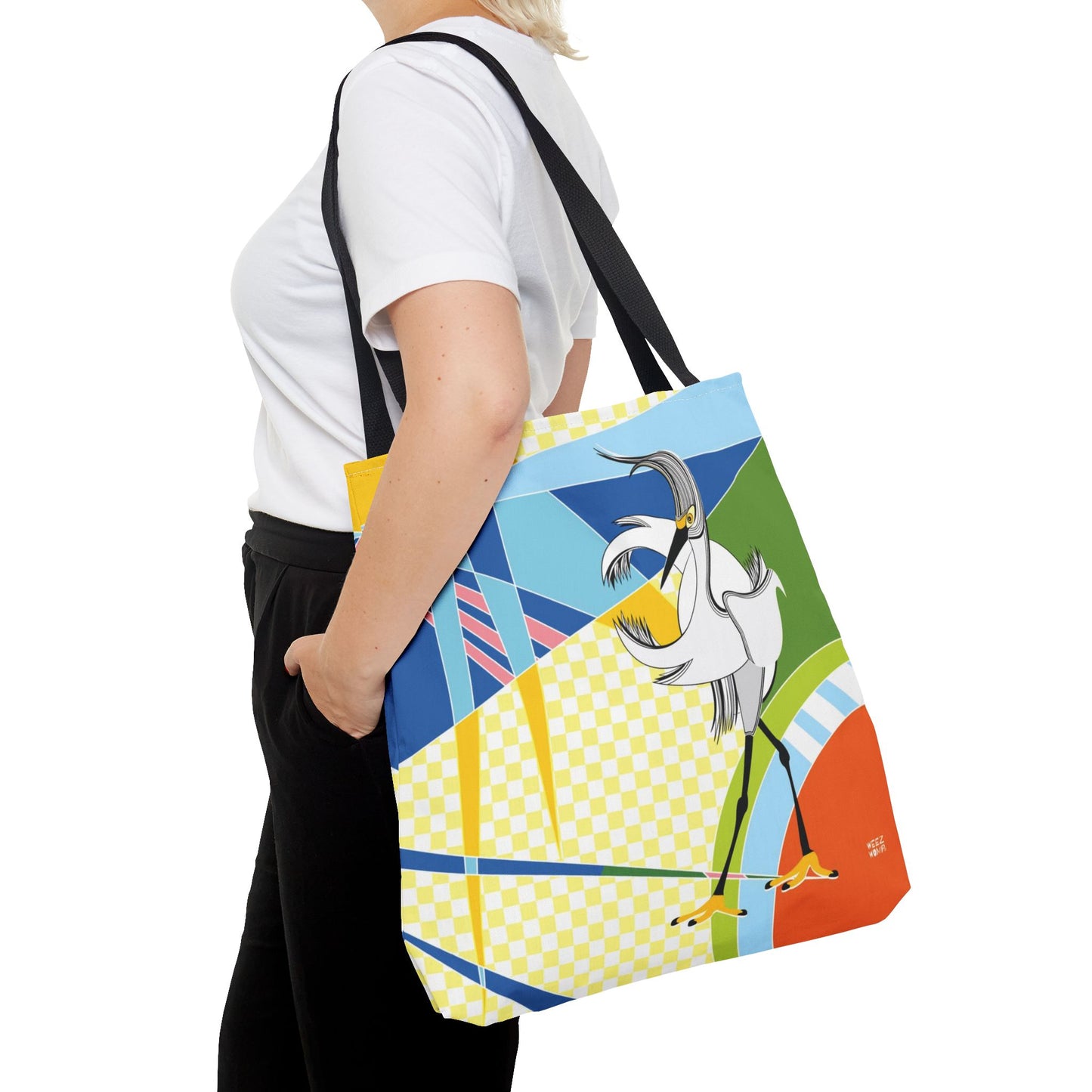 Egret Walks in Blue - Fashion Tote & Beach Bag
