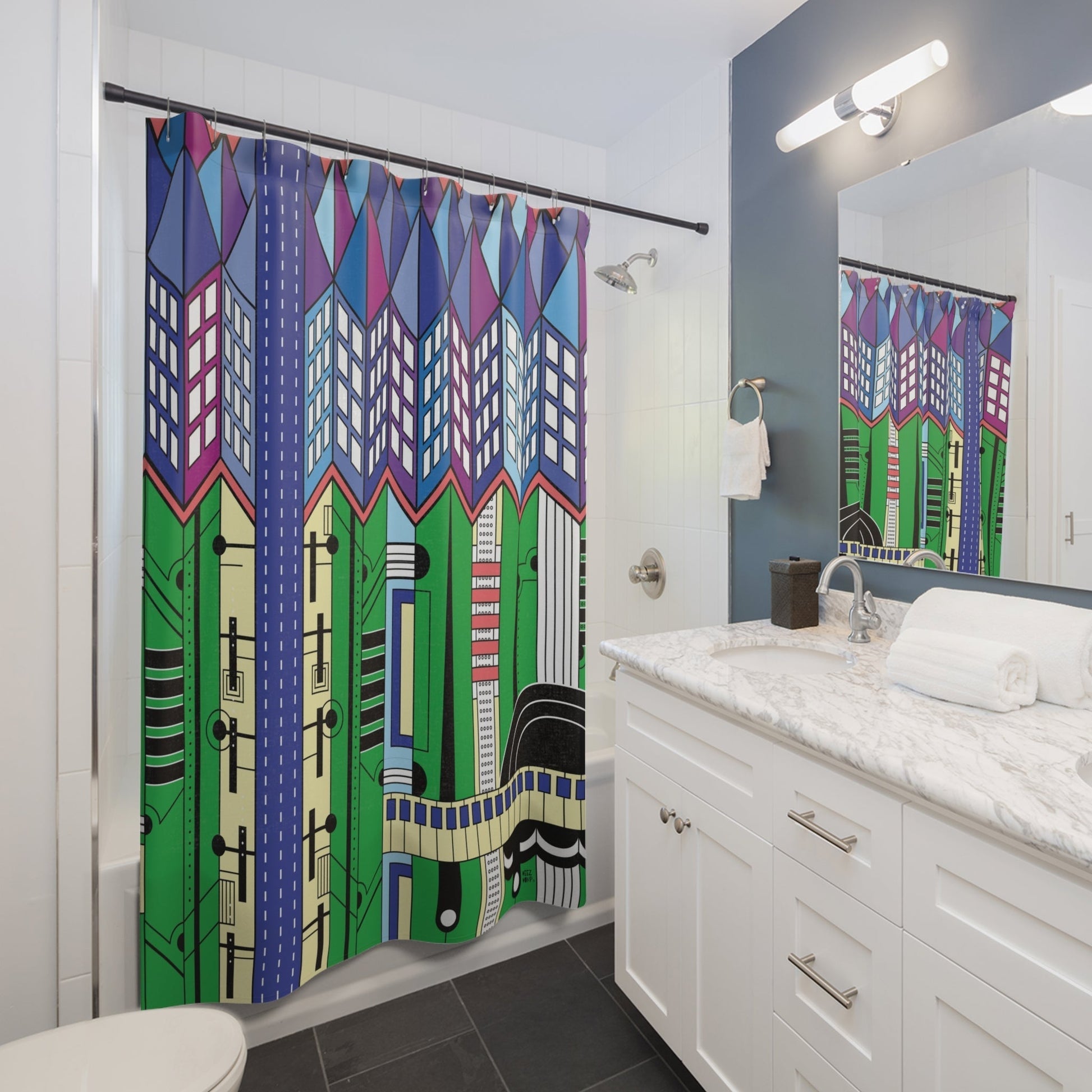 Art Deco Shower Curtain, Stylish Bath Decor, Whimsical Shower Curtains, Modern Shower Curtains, Fun Shower Curtains - WeezWomp