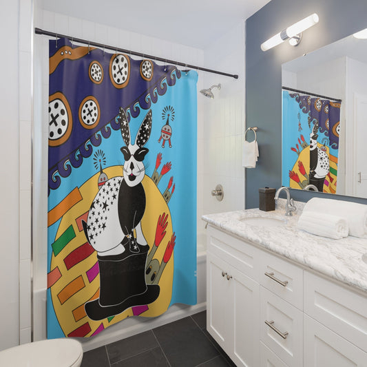 Bathroom Shower Curtain - Modern Fabric - Bunny Invasion - Shower Curtain - Size - 71 x 74 - Bathroom Decor - WeezWomp
