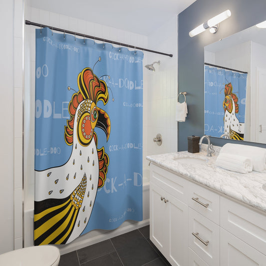 Bathroom Shower Curtain - Modern Fabric - Cock - A - Doodle - Doo - Shower Curtain - Size - 71 x 74 - Bathroom Decor - WeezWomp