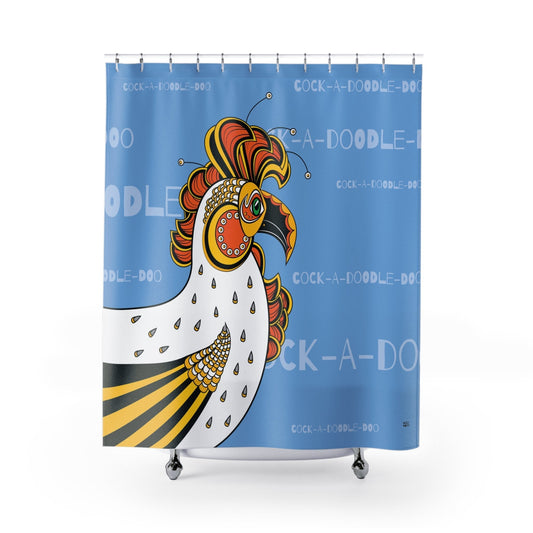 Bathroom Shower Curtain - Modern Fabric - Cock - A - Doodle - Doo - Shower Curtain - Size - 71 x 74 - Bathroom Decor - WeezWomp