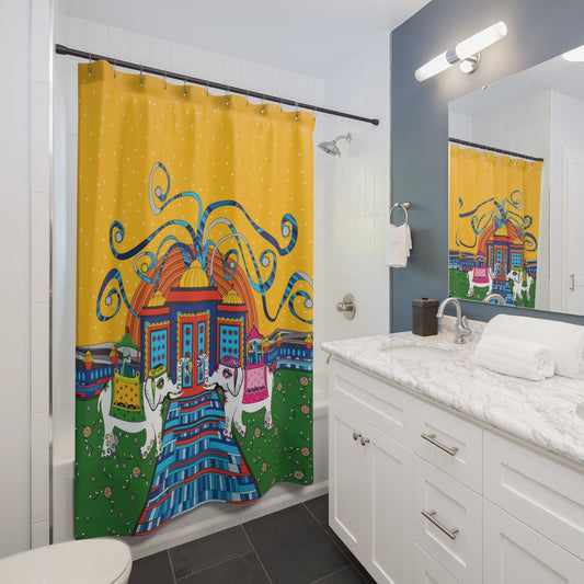 Bathroom Shower Curtains - Modern Fabric - Elephants - India Art Shower Curtains - Size - 71 x 74 - Bathroom Decor - WeezWomp