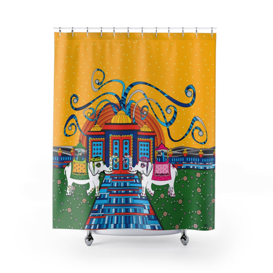 Bathroom Shower Curtains - Modern Fabric - Elephants - India Art Shower Curtains - Size - 71 x 74 - Bathroom Decor - WeezWomp