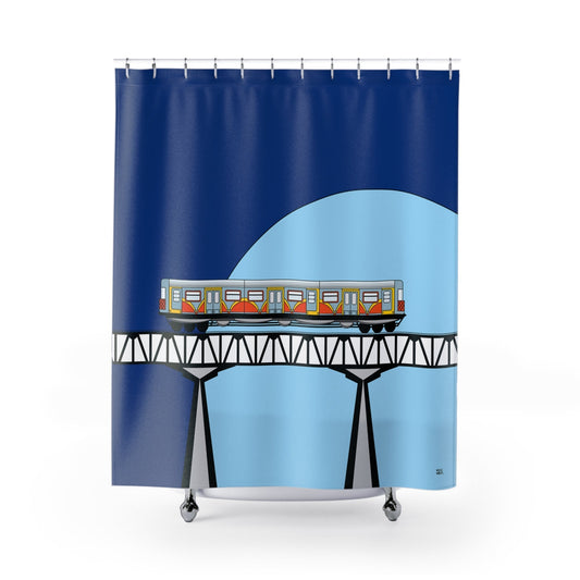 Blue Train Shower Curtain, Modern Fabric, Unique Shower Curtains, Kids Home Decor, Fun Shower Curtains, Modern Shower Curtains, Bath Decor - WeezWomp
