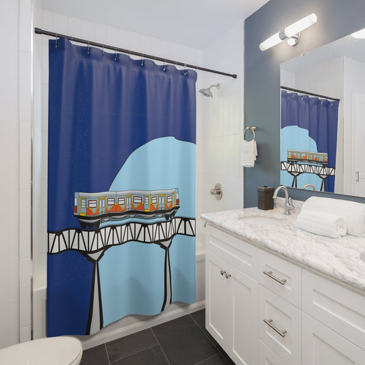 Blue Train Shower Curtain, Modern Fabric, Unique Shower Curtains, Kids Home Decor, Fun Shower Curtains, Modern Shower Curtains, Bath Decor - WeezWomp