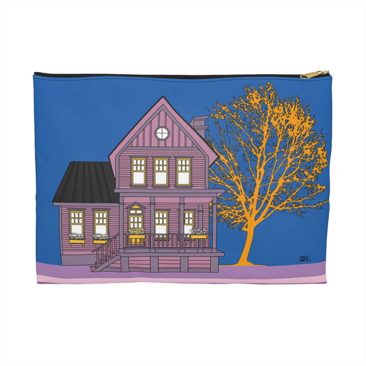 Farm House in Blue Makeup Pouch Organizer Cosmetic Bag Accessory Travel Pouch / Cosmetic Bags / Makeup Bags / Toiletry Bag / Waterproof Beauty Bag - WeezWomp