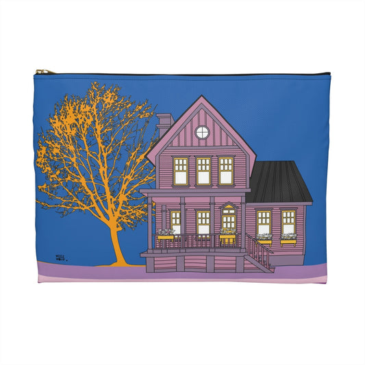 Farm House in Blue Makeup Pouch Organizer Cosmetic Bag Accessory Travel Pouch / Cosmetic Bags / Makeup Bags / Toiletry Bag / Waterproof Beauty Bag - WeezWomp