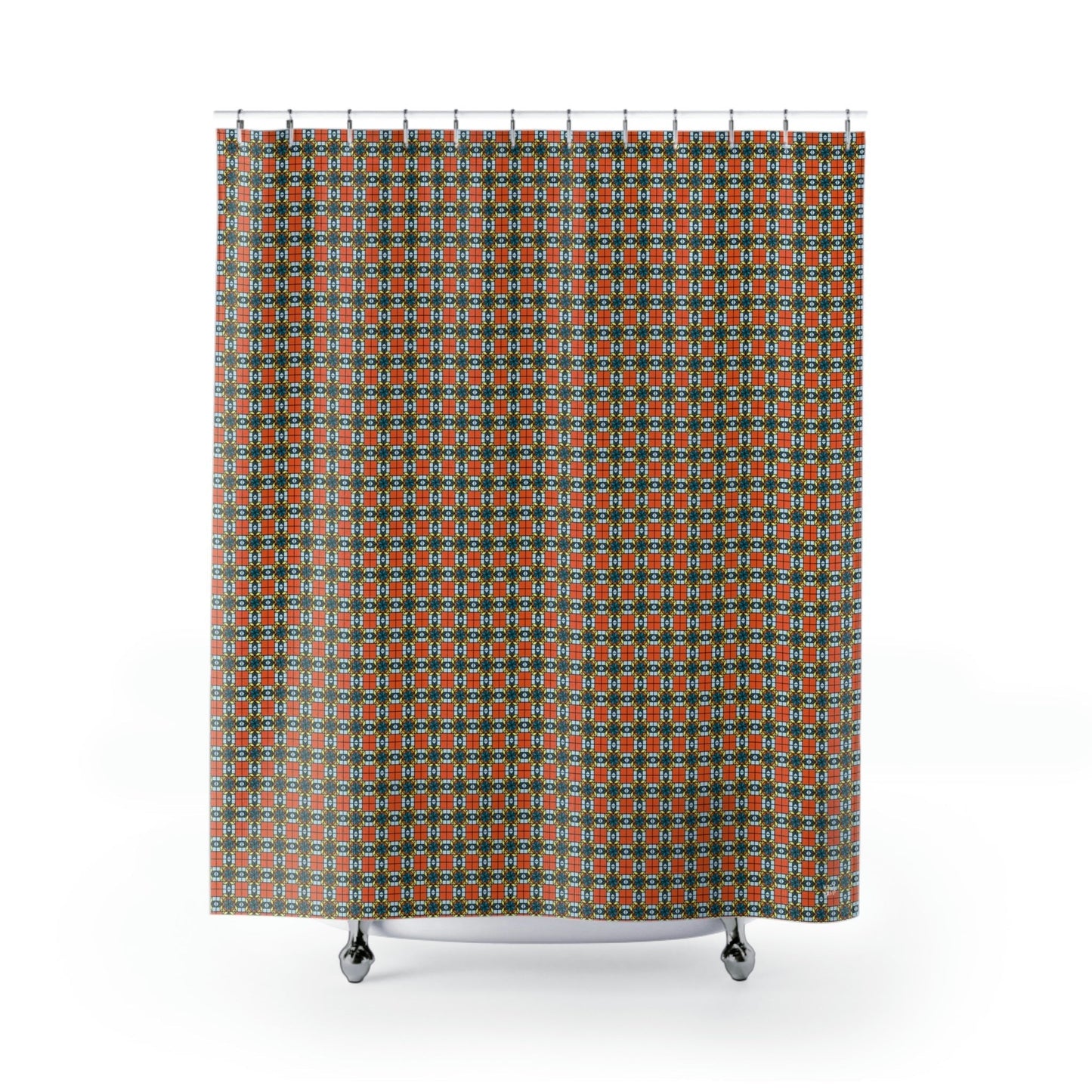 Geometric Quilt in Orange Shower Curtain, Stylish Bath Decor, Whimsical Shower Curtains, Modern Shower Curtains, Fun Shower Curtains - WeezWomp
