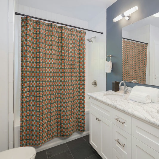 Geometric Quilt in Orange Shower Curtain, Stylish Bath Decor, Whimsical Shower Curtains, Modern Shower Curtains, Fun Shower Curtains - WeezWomp