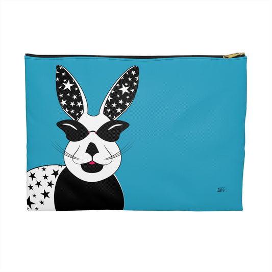 Lucky Rabbit on Turquoise Makeup Pouch Organizer Cosmetic Bag Accessory Travel Pouch / Cosmetic Bags / Makeup Bags / Toiletry Bag / Waterproof Be - WeezWomp