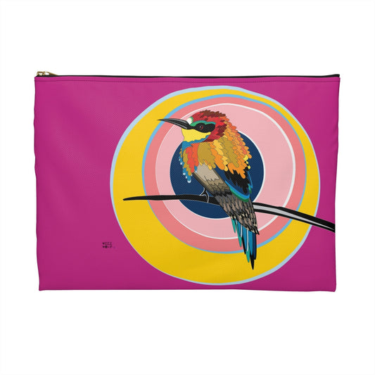 Makeup Pouch 8 x 11 Organizer Cosmetic Bag with Little Bird in Fuschia / Cosmetic Bags / Makeup Bags / Toiletry Bag / Waterproof Beauty Bag - WeezWomp