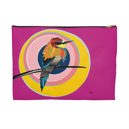 Makeup Pouch 8 x 11 Organizer Cosmetic Bag with Little Bird in Fuschia / Cosmetic Bags / Makeup Bags / Toiletry Bag / Waterproof Beauty Bag - WeezWomp