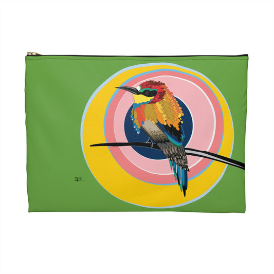 Makeup Pouch 8 x 11 Organizer Cosmetic Bag with Little Bird in Green / Cosmetic Bags / Makeup Bags / Toiletry Bag / Waterproof Beauty Bag - WeezWomp