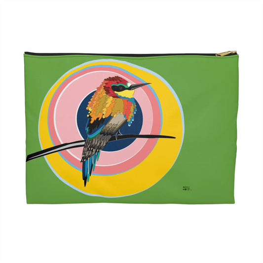 Makeup Pouch 8 x 11 Organizer Cosmetic Bag with Little Bird in Green / Cosmetic Bags / Makeup Bags / Toiletry Bag / Waterproof Beauty Bag - WeezWomp