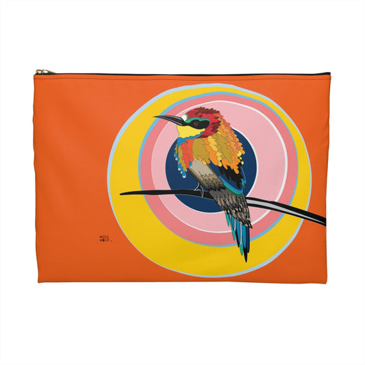 Makeup Pouch 8 x 11 Organizer Cosmetic Bag with Little Bird in Orange / Cosmetic Bags / Makeup Bags / Toiletry Bag / Waterproof Beauty Bag - WeezWomp