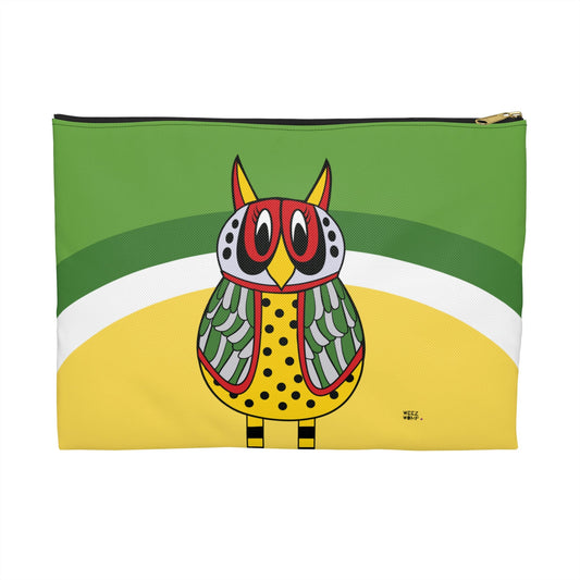Makeup Pouch 8 x 11 Organizer Cosmetic Bag with Owl and Green Halo / Cosmetic Bags / Makeup Bags / Toiletry Bag / Waterproof Beauty Bag - WeezWomp