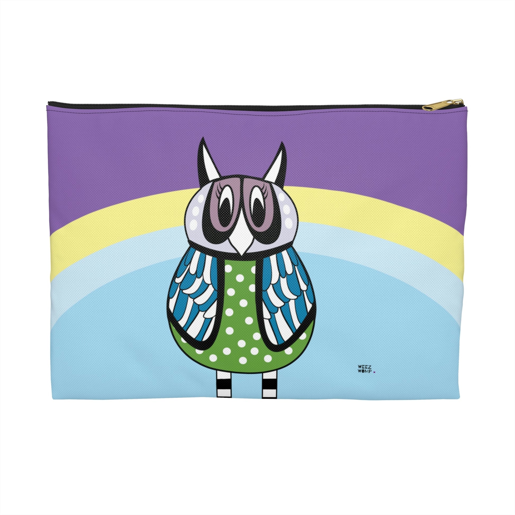Makeup Pouch 8 x 11 Organizer Cosmetic Bag with Owl and Purple Halo / Cosmetic Bags / Makeup Bags / Toiletry Bag / Waterproof Beauty Bag - WeezWomp