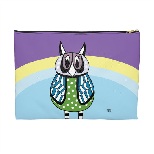 Makeup Pouch 8 x 11 Organizer Cosmetic Bag with Owl and Purple Halo / Cosmetic Bags / Makeup Bags / Toiletry Bag / Waterproof Beauty Bag - WeezWomp