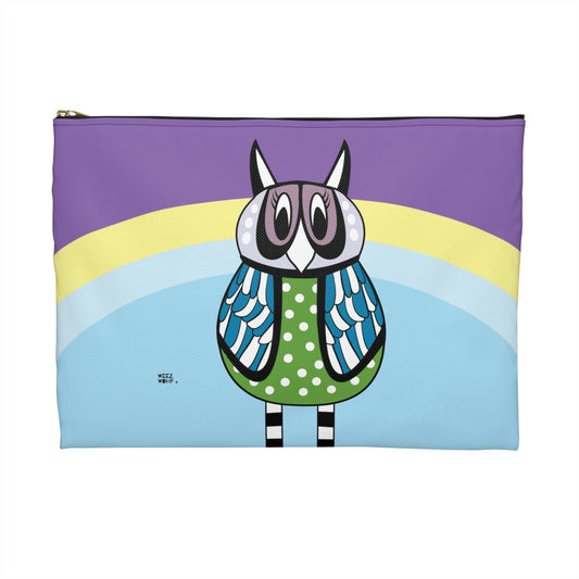 Makeup Pouch 8 x 11 Organizer Cosmetic Bag with Owl and Purple Halo / Cosmetic Bags / Makeup Bags / Toiletry Bag / Waterproof Beauty Bag - WeezWomp