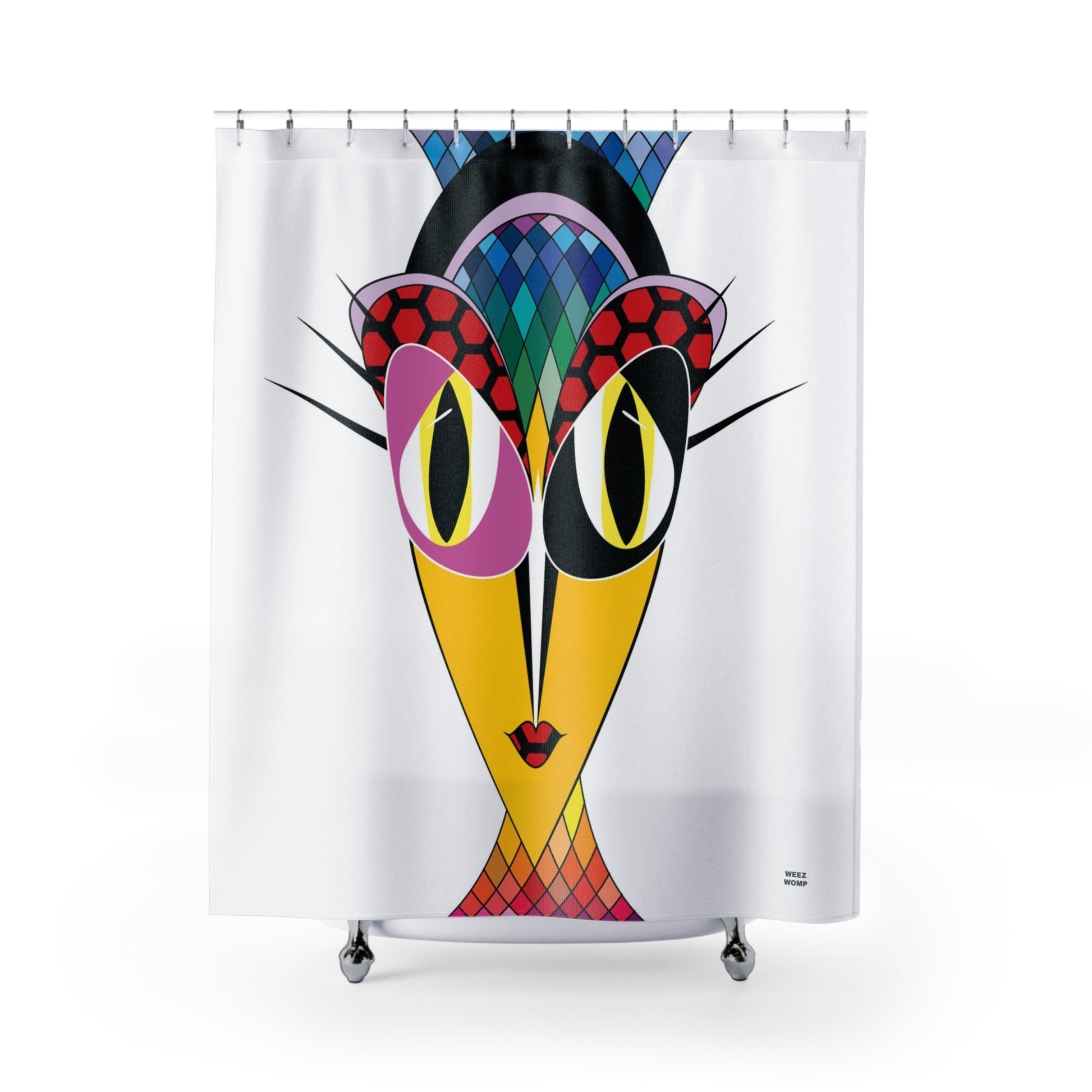 Modern Art Shower Curtain. Retro Cat Art, Modern Fabric, Unique Shower Curtains, Home Decor, Fun Shower Curtains, Modern Shower Curtains, Retro Bath Decor - WeezWomp