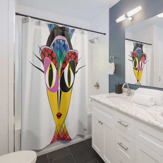 Modern Art Shower Curtain. Retro Cat Art, Modern Fabric, Unique Shower Curtains, Home Decor, Fun Shower Curtains, Modern Shower Curtains, Retro Bath Decor - WeezWomp