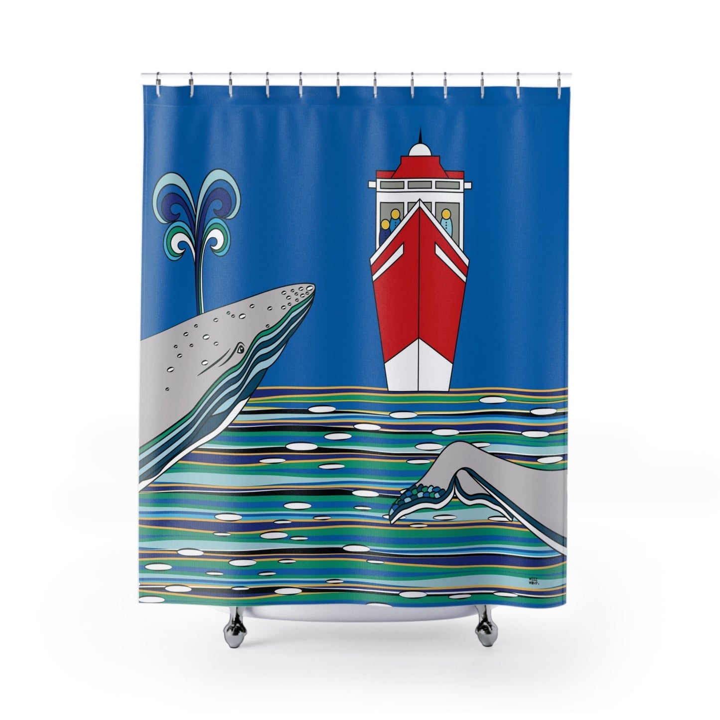 Nautical Bathroom Shower Curtains - Modern Fabric - Ocean Whales - Ocean Shower Curtains - Size - 71 x 74 - Bathroom Decor - WeezWomp