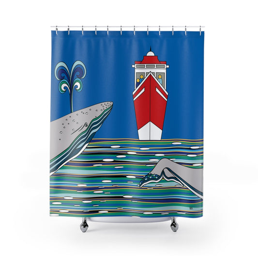 Nautical Bathroom Shower Curtains - Modern Fabric - Ocean Whales - Ocean Shower Curtains - Size - 71 x 74 - Bathroom Decor - WeezWomp