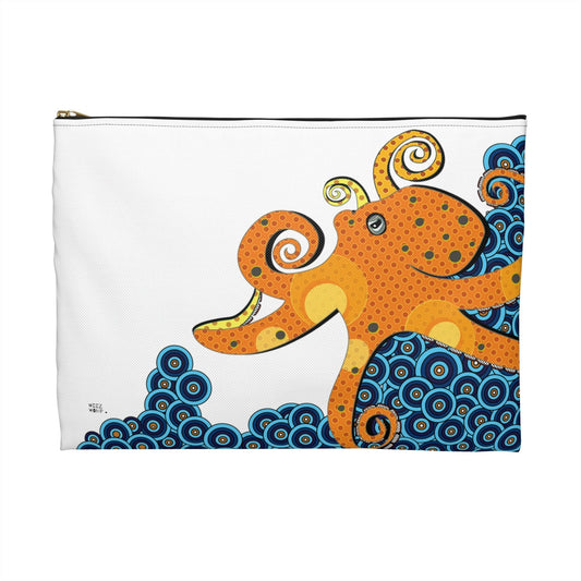 Octopus on White 8 x 11 Makeup Pouch Organizer Cosmetic Bag Accessory Travel Pouch / Cosmetic Bags / Makeup Bags / Toiletry Bag / Waterproof Be - WeezWomp