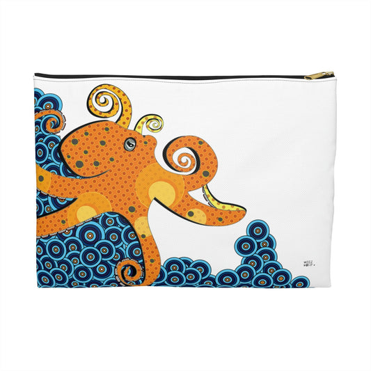 Octopus on White 8 x 11 Makeup Pouch Organizer Cosmetic Bag Accessory Travel Pouch / Cosmetic Bags / Makeup Bags / Toiletry Bag / Waterproof Be - WeezWomp