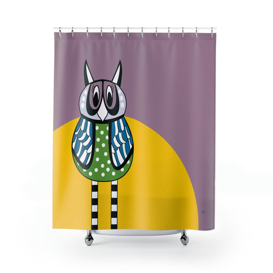 Retro Owl Shower Curtain in Purple, Stylish Bath Decor, Whimsical Shower Curtains, Modern Shower Curtains, Fun Shower Curtains - WeezWomp