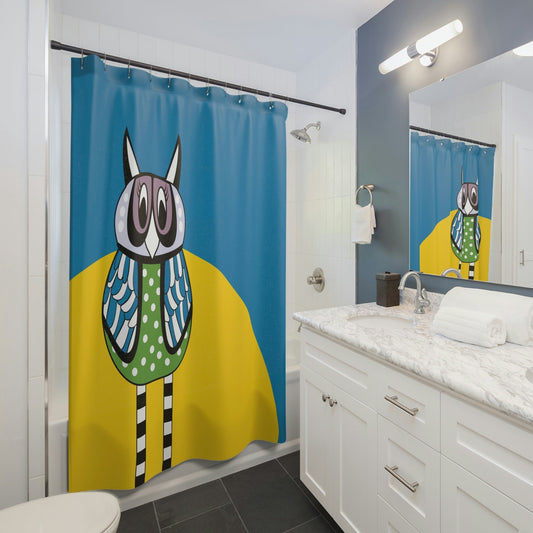 Retro Owl Shower Curtain in Turquoise, Stylish Bath Decor, Whimsical Shower Curtains, Modern Shower Curtains, Fun Shower Curtains - WeezWomp
