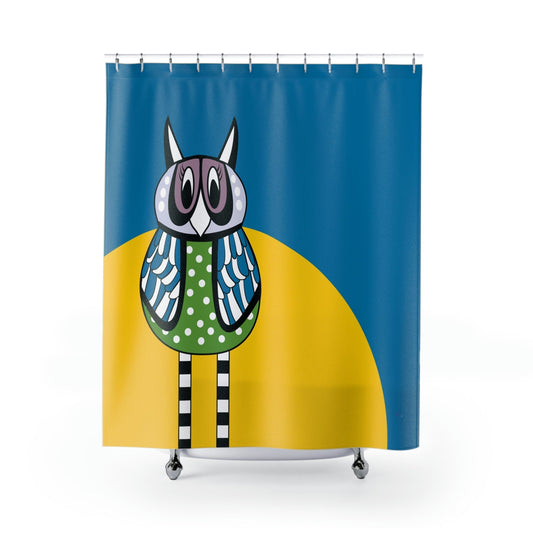 Retro Owl Shower Curtain in Turquoise, Stylish Bath Decor, Whimsical Shower Curtains, Modern Shower Curtains, Fun Shower Curtains - WeezWomp