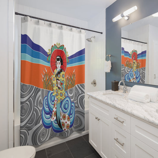 Shower Curtain, Japanese Geisha, Modern Fabric, Unique Shower Curtains, Bath Decor - WeezWomp
