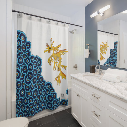 Shower Curtain, Leafy Sea Dragon, Modern Fabric, Unique Shower Curtains, Home Decor, Fun Shower Curtains, Modern Shower Curtains, Seahorse Bath Decor - WeezWomp