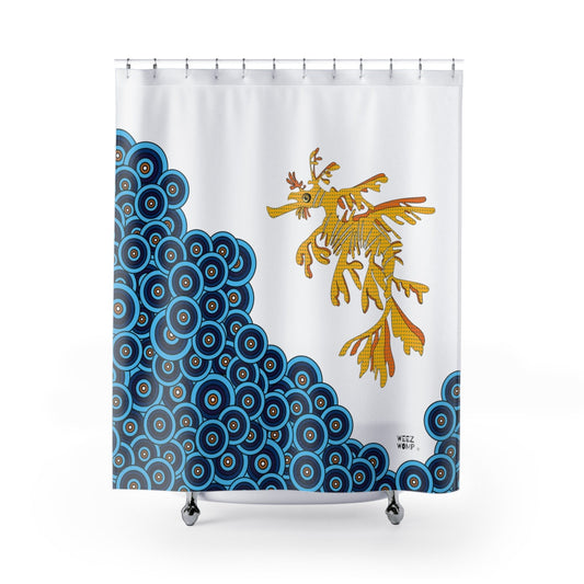 Shower Curtain, Leafy Sea Dragon, Modern Fabric, Unique Shower Curtains, Home Decor, Fun Shower Curtains, Modern Shower Curtains, Seahorse Bath Decor - WeezWomp