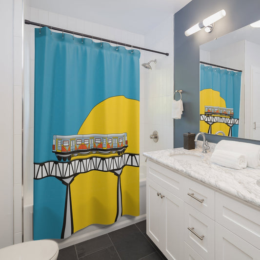 Shower Curtain. Turquoise Train Shower Curtain, Modern Fabric, Unique Shower Curtains, Kids Home Decor, Fun Shower Curtains, Modern Shower Curtains, Bath Decor - WeezWomp