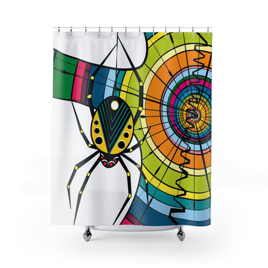 Spider in Web Shower Curtain, Modern Fabric, Unique Shower Curtains, Kids Home Decor, Fun Shower Curtains, Modern Shower Curtains, Bath Decor - WeezWomp