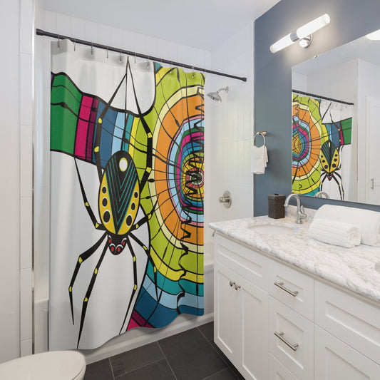 Spider in Web Shower Curtain, Modern Fabric, Unique Shower Curtains, Kids Home Decor, Fun Shower Curtains, Modern Shower Curtains, Bath Decor - WeezWomp
