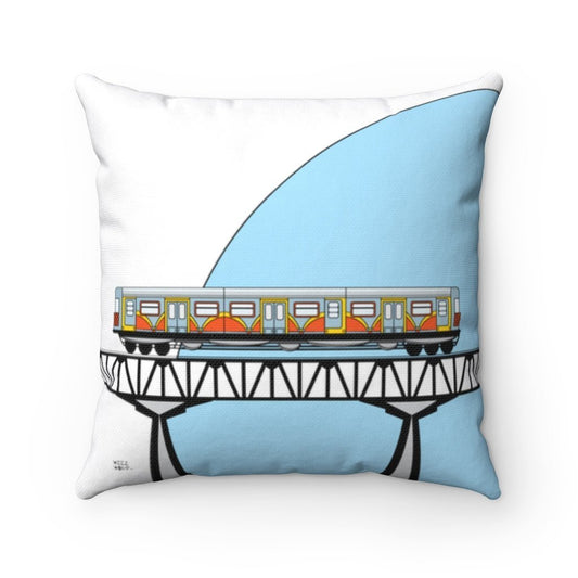 Spun Polyester Square Blue Train Car Pillow by WeezWomp - WeezWomp