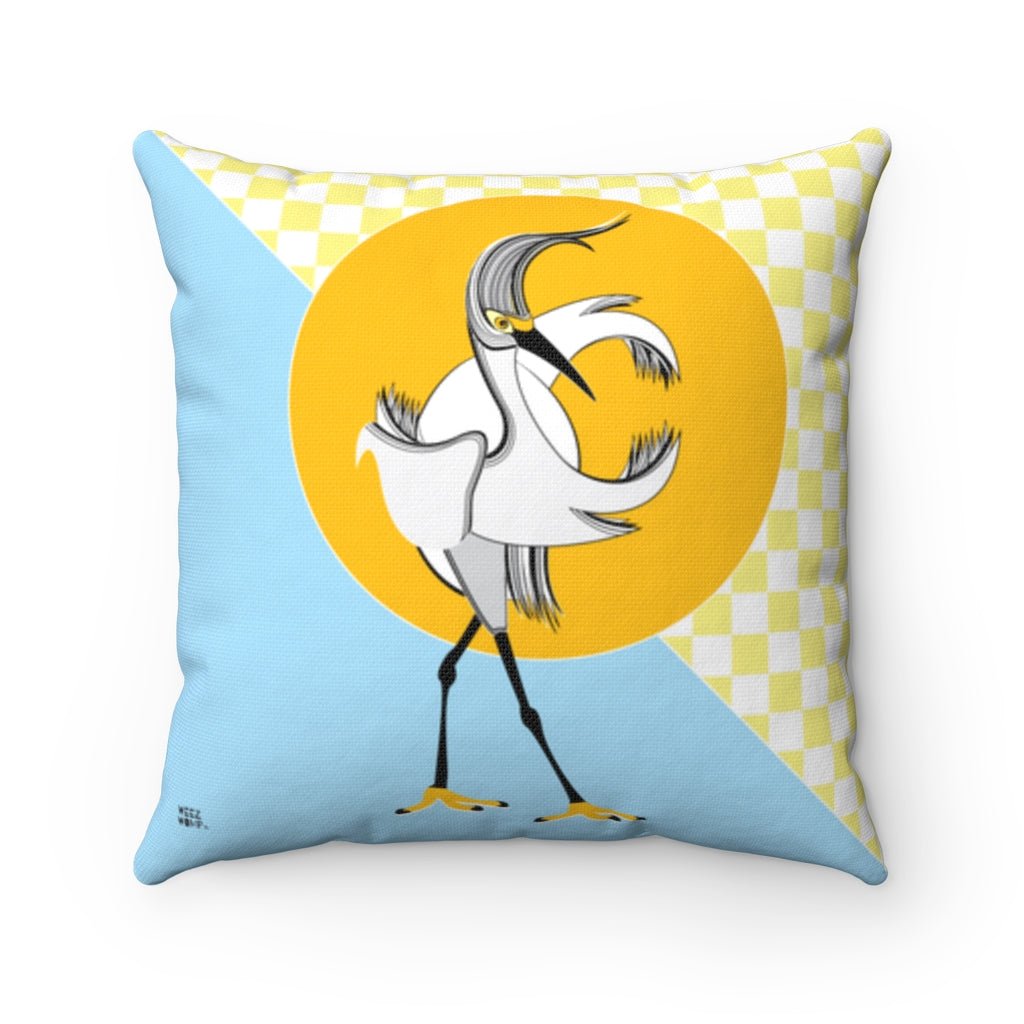Spun Polyester Square Egret Pillow by WeezWomp - WeezWomp