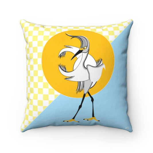 Spun Polyester Square Egret Pillow by WeezWomp - WeezWomp